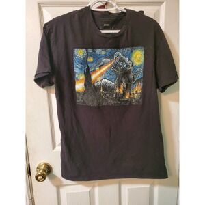 Godzilla Graphic T-Shirt Starry Night Parody Black Tee Size LY2K Godzilla.size L